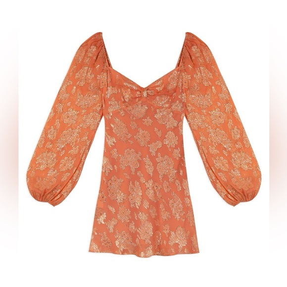 NWT RIXO Paris Silk Mini Dress in Lily Metallic Coral XL or US 12 - Picture 2 of 16